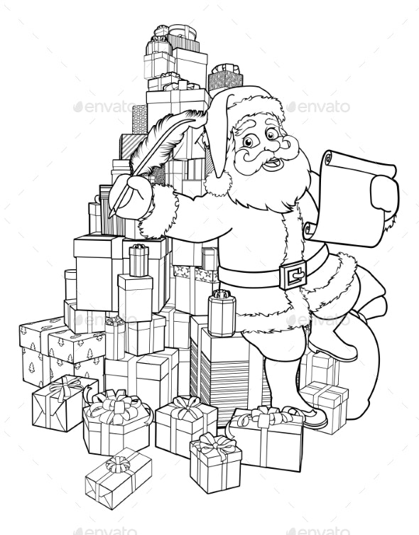 Santa claus checking christmas gift list cartoon vectors