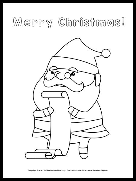Free printable merry christmas santa coloring page â the art kit