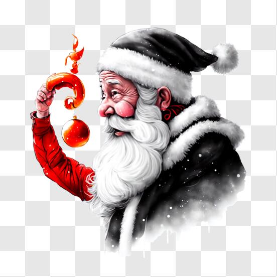 Download black and white drawing of santa claus celebrating christmas png online