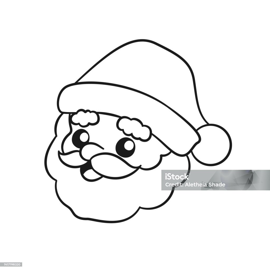 Happy santa claus head cartoon illustration line art coloring book page printable activity worksheet for kids stock illustration