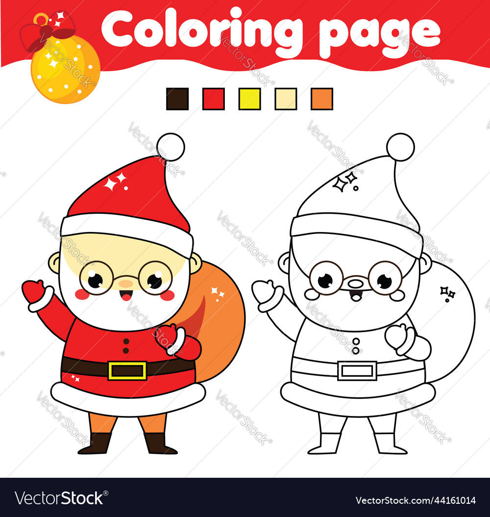 Coloring page with santa claus drawing kids vector image