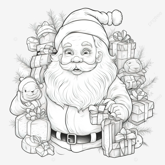 Christmas holidays set with santa claus characters coloring book page santa gift santa sack christmas coloring png transparent image and clipart for free download