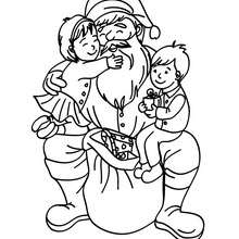 Santa claus with happy girl and boy coloring pages