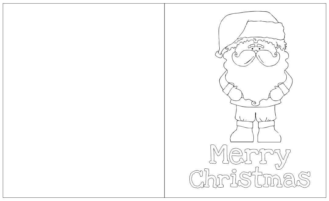Christmas card with santa claus coloring page