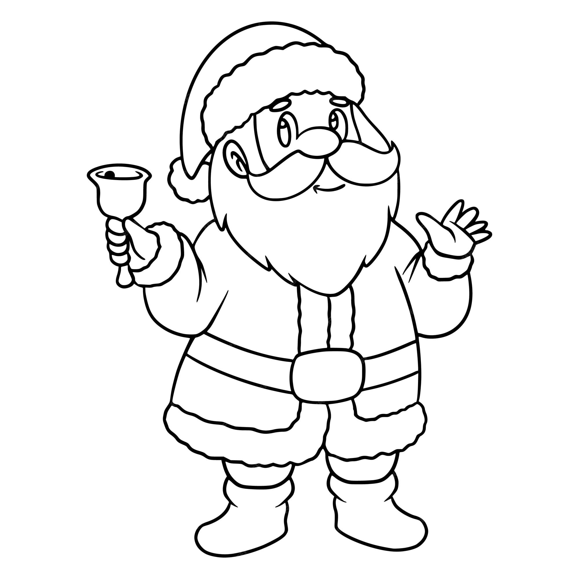Premium vector santa claus bringing bell coloring page