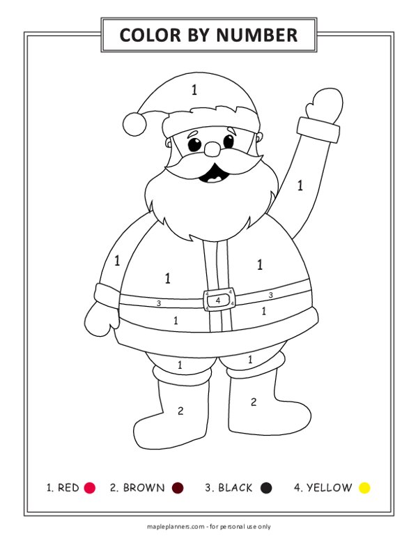 Santa claus color by number