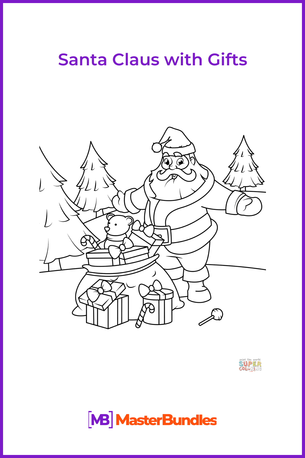 Free coloring page santa claus with gifts â