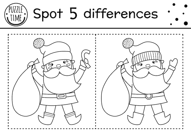 Premium vector christmas find differences and color game for children winter educational activity with funny santa claus printable worksheet for kids cute new year coloring page with father frostxa