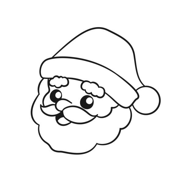 Happy santa claus head cartoon illustration line art coloring book page printable activity worksheet for kids stock illustration