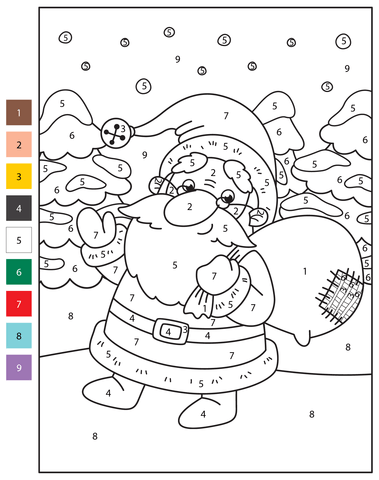 Santa claus color by number free printable coloring pages
