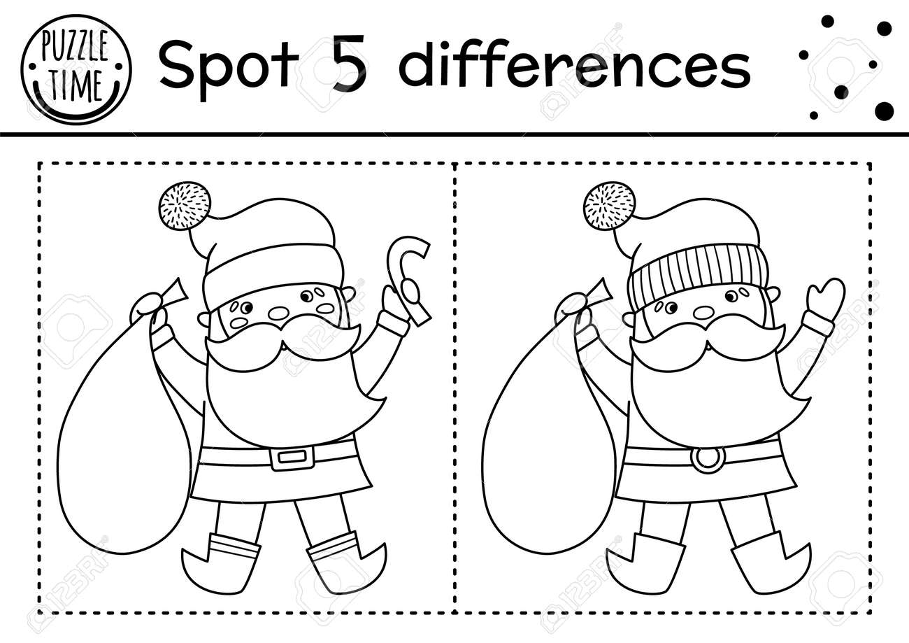 Christmas find differences and color game for children winter educational activity with funny santa claus printable worksheet for kids cute new year coloring page with father frost royalty free svg cliparts vectors