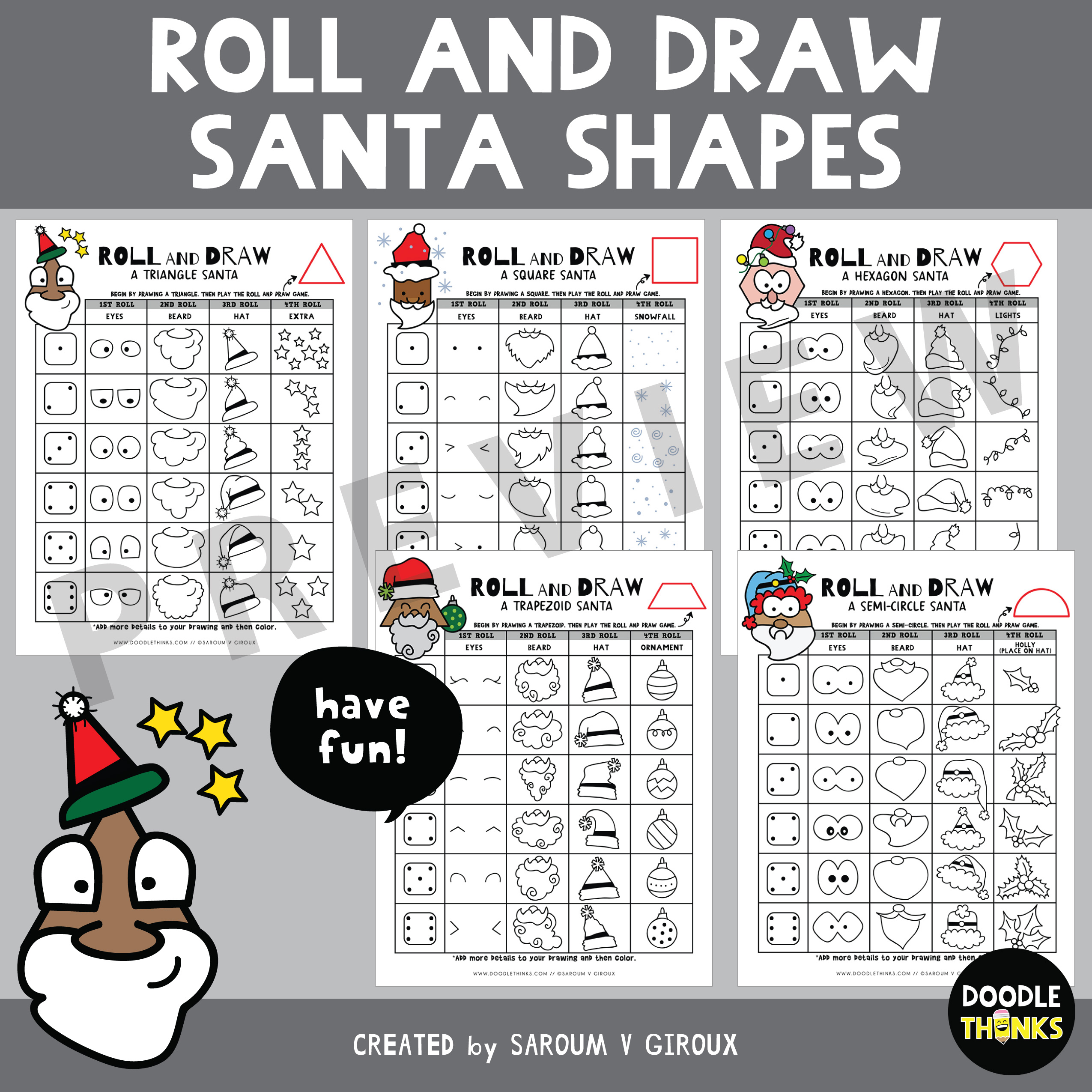 Santa shapes roll and draw game coloring sheets no prep activities made by teachers