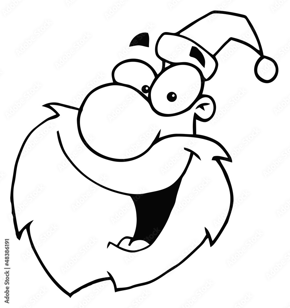 Coloring page outline of a happy cartoon santa head facing left vector