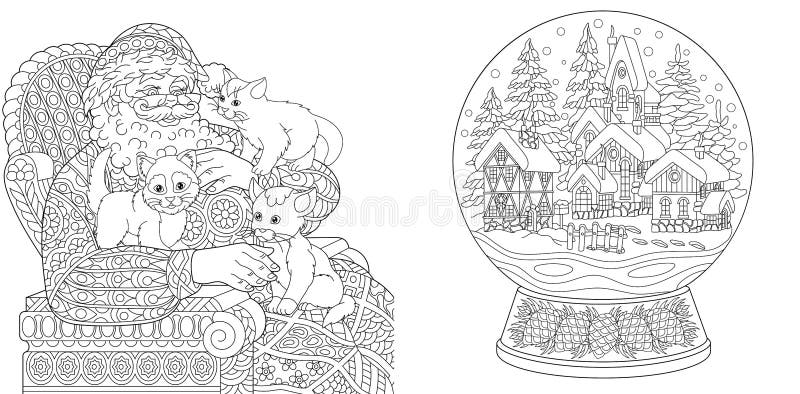 Coloring pages coloring book for adults colouring pictures with santa claus and magic snow ball stock vector