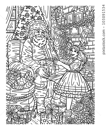 Christmas santa giving gift adults coloring page