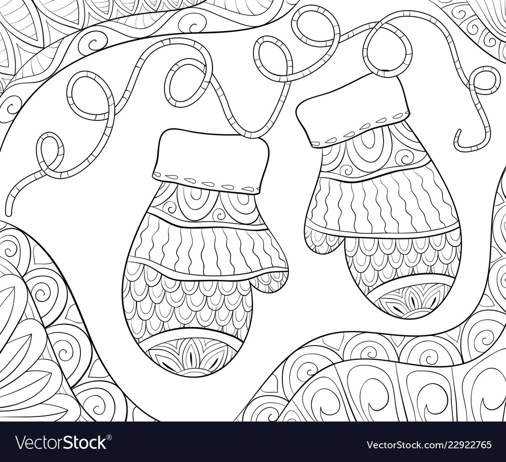 Adult coloring bookpage a christmas gloves vector image