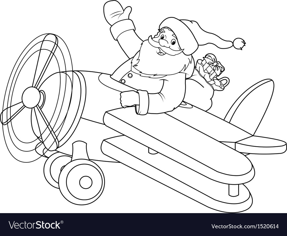 Santa on the plane coloring page royalty free vector image