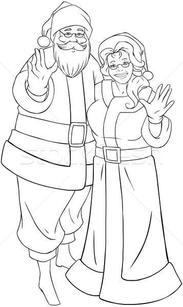 Santa and mrs claus waving hands for christmas coloring page vector illustration lironpeer