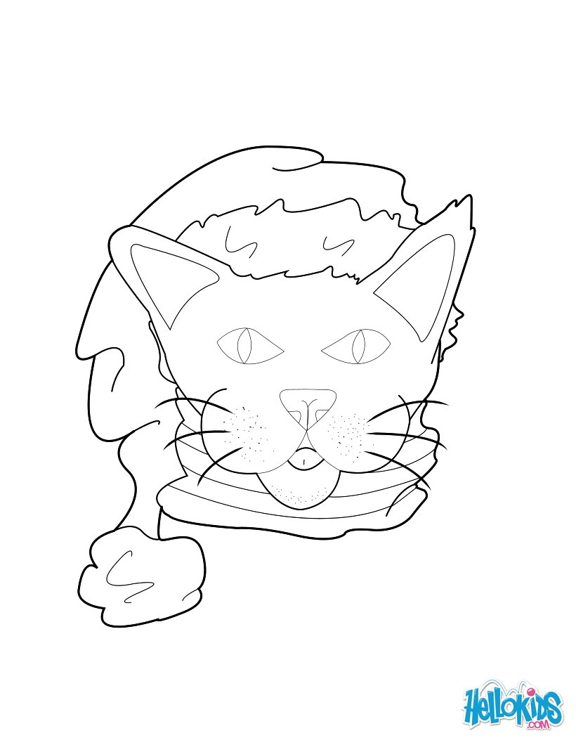 Cat with santa hat coloring pages