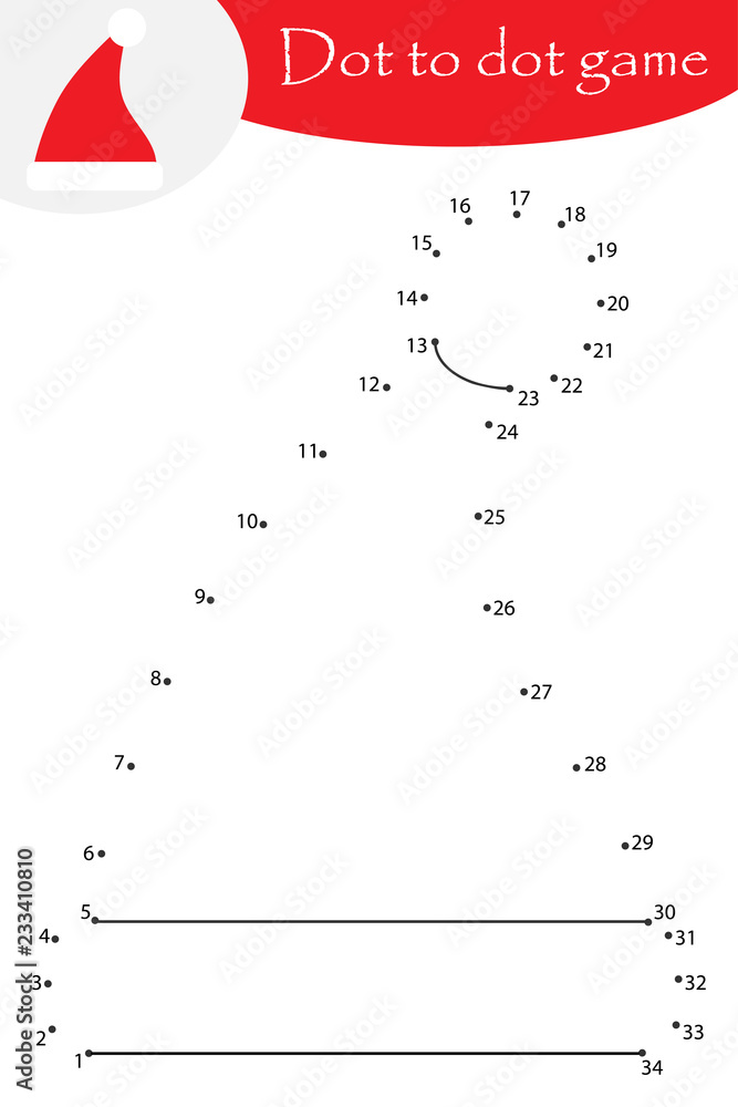 Christmas hat in cartoon style xmas dot to dot game coloring page education numbers game for the development of children kids preschool activity printable worksheet vector illustration vector