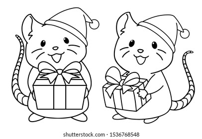 Cute rat wearing santa hat gives stock vector royalty free