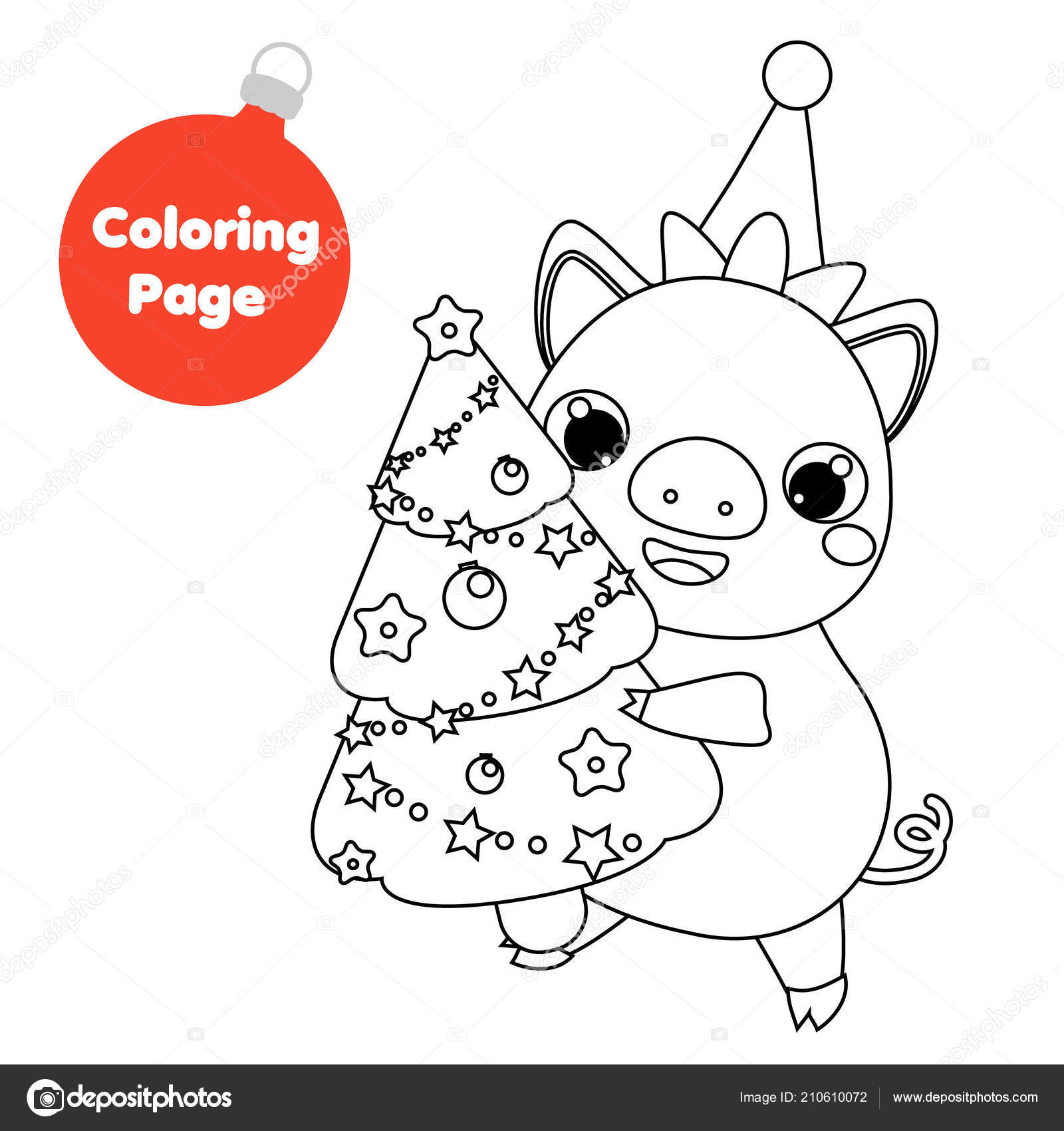 Coloring page new year pig holding christmas spruce tree educational stock vector by ksuklein