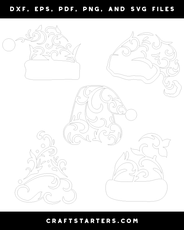 Filigree santa hat outline patterns dfx eps pdf png and svg cut files