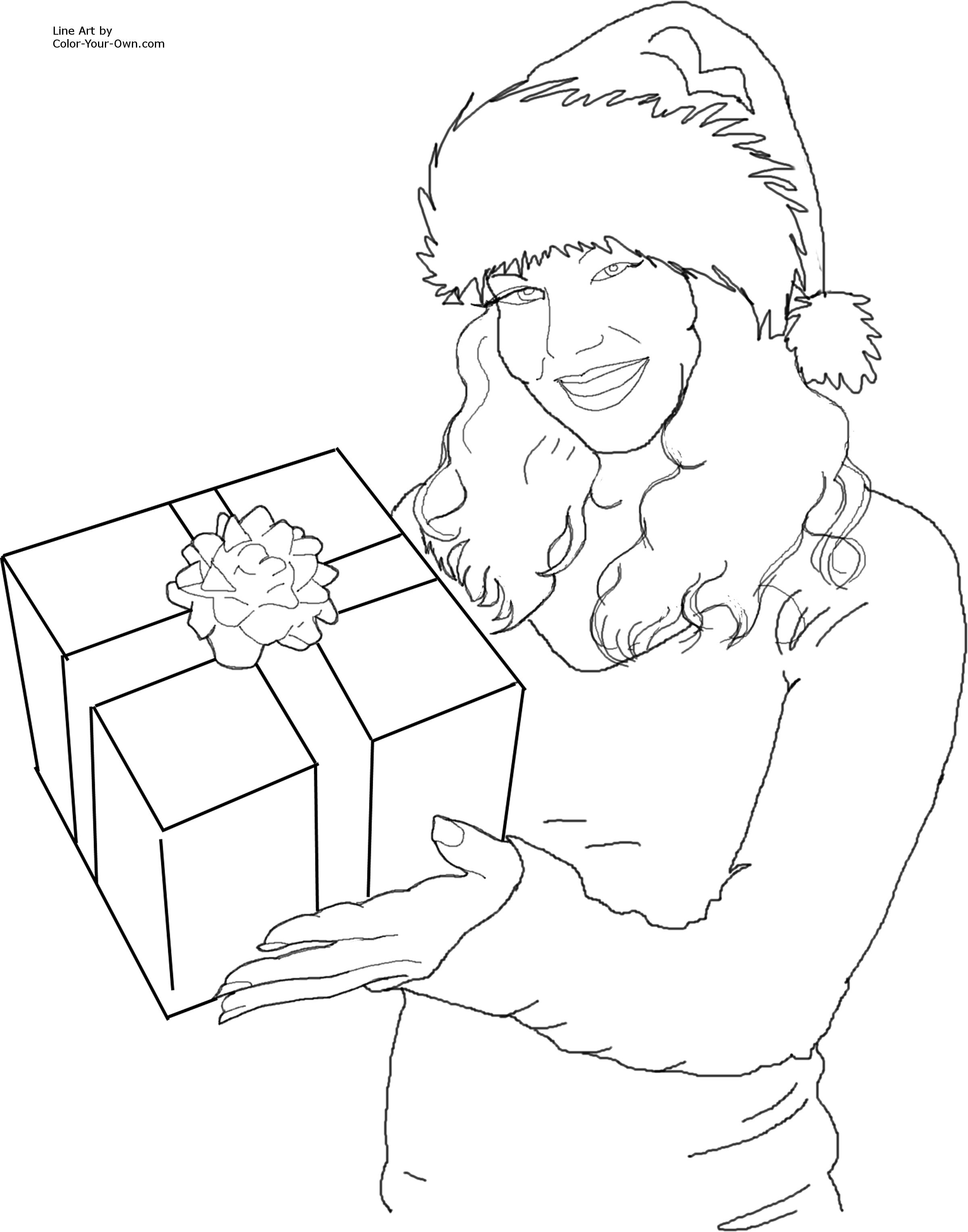 Christmas santas helper with a gift coloring page