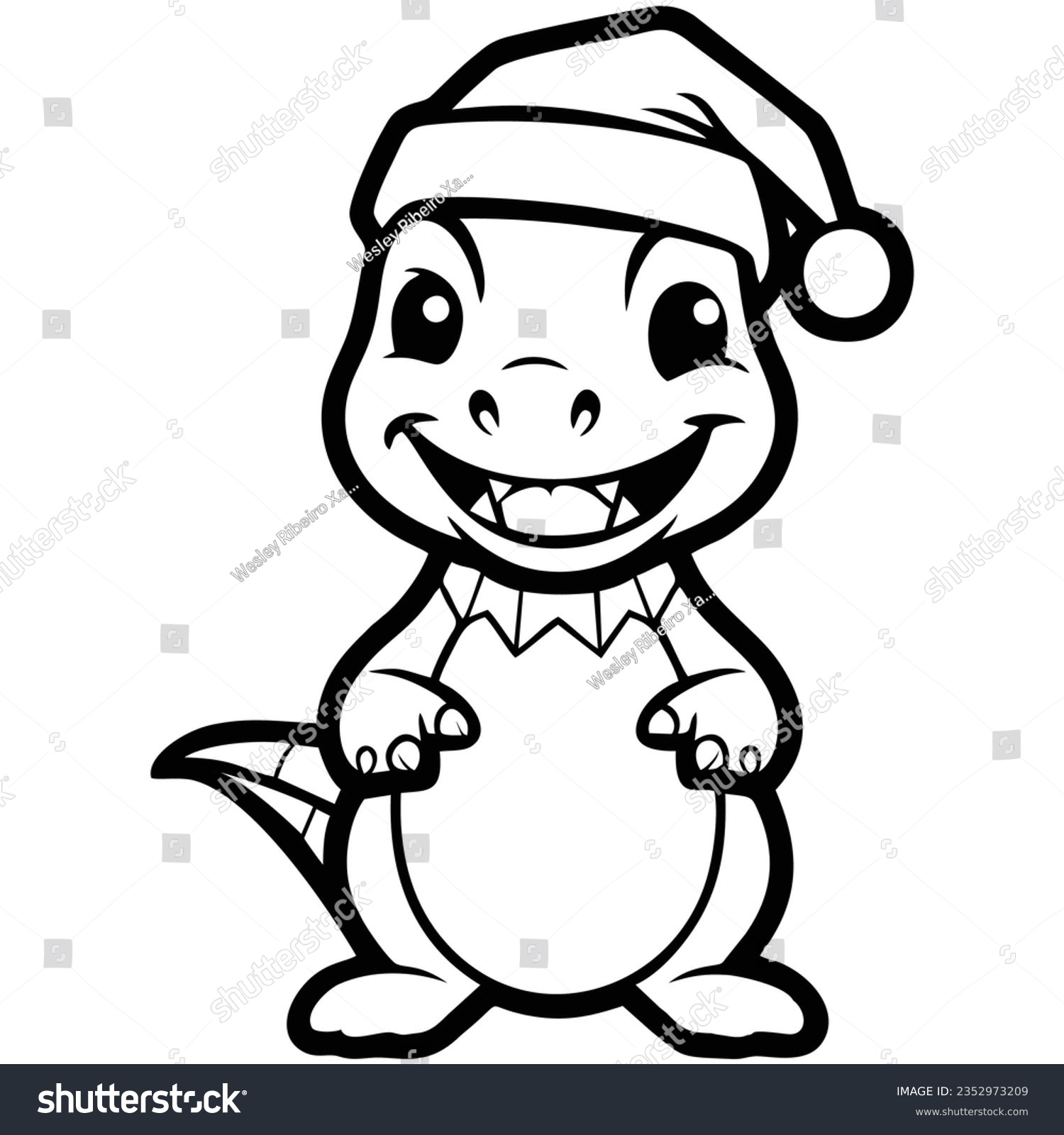 Cute dinosaur santa hat coloring page stock vector royalty free