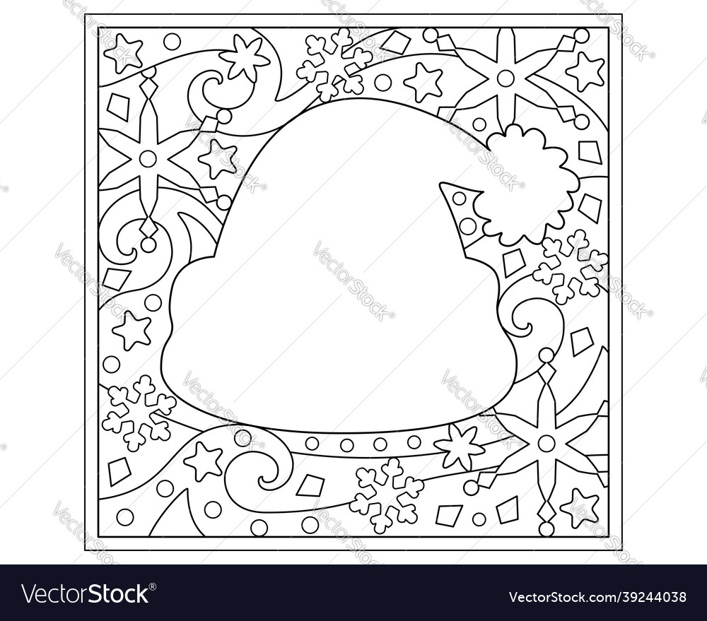 Christmas winter coloring page with santa hat vector image