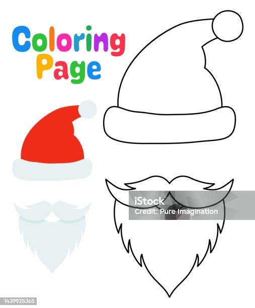 Coloring page with beard with christmas hat for kids stock illustration