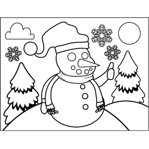 Snowman in santa hat coloring page