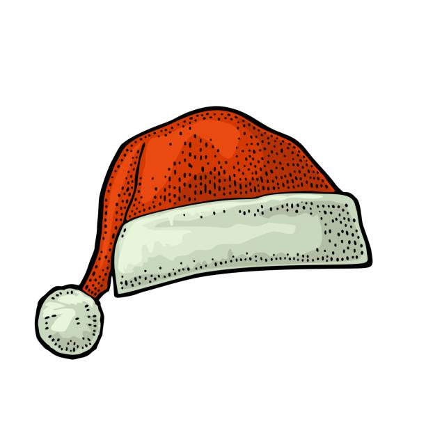 Santa claus hat front view vector vintage color engraving illustration stock illustration