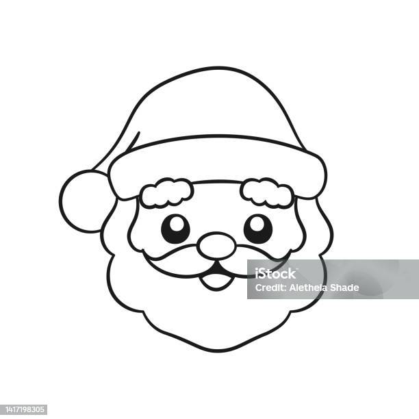 Happy santa claus head cartoon illustration line art coloring book page printable activity worksheet for kids stock illustration
