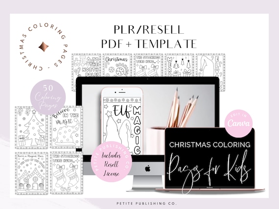 Plr christmas coloring pages for kids printable pdf coloring sheets mercial resell rights license canva template instant download download now