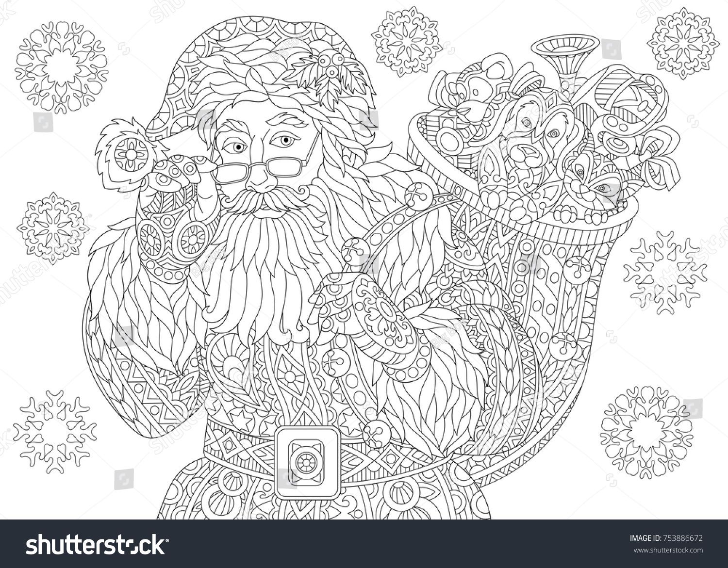 Coloring page santa claus full bag stock vector royalty free shutterstock santa coloring pages coloring pages christmas coloring pages