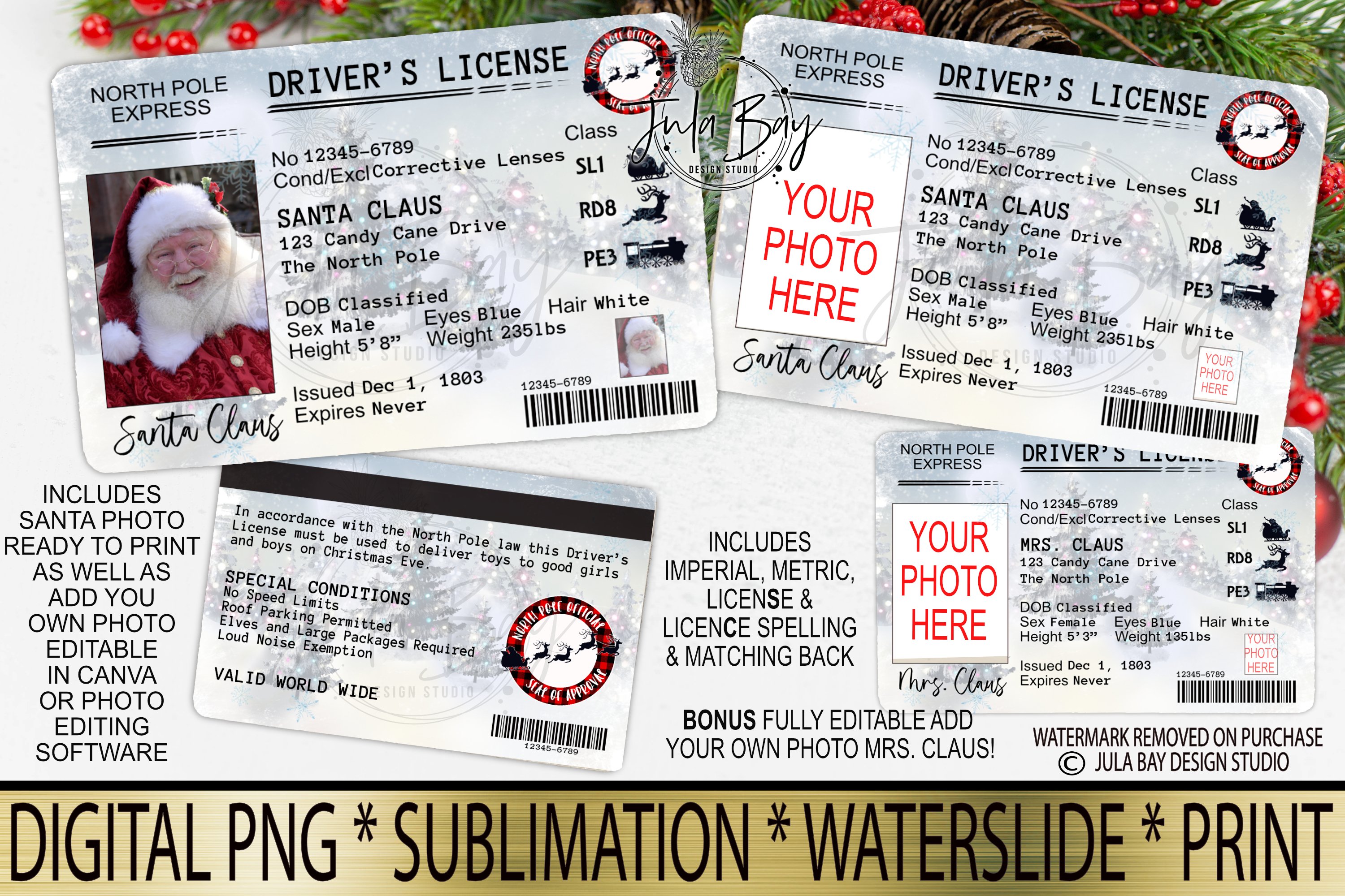 Santa drivers license png printable editable santa licence