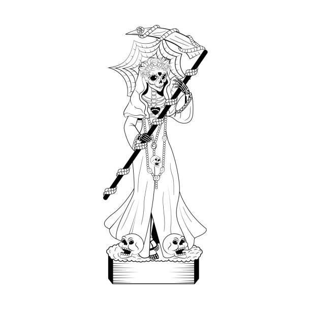 Vector cartoon cute mexican santa muerte illustration isolated stock illustration