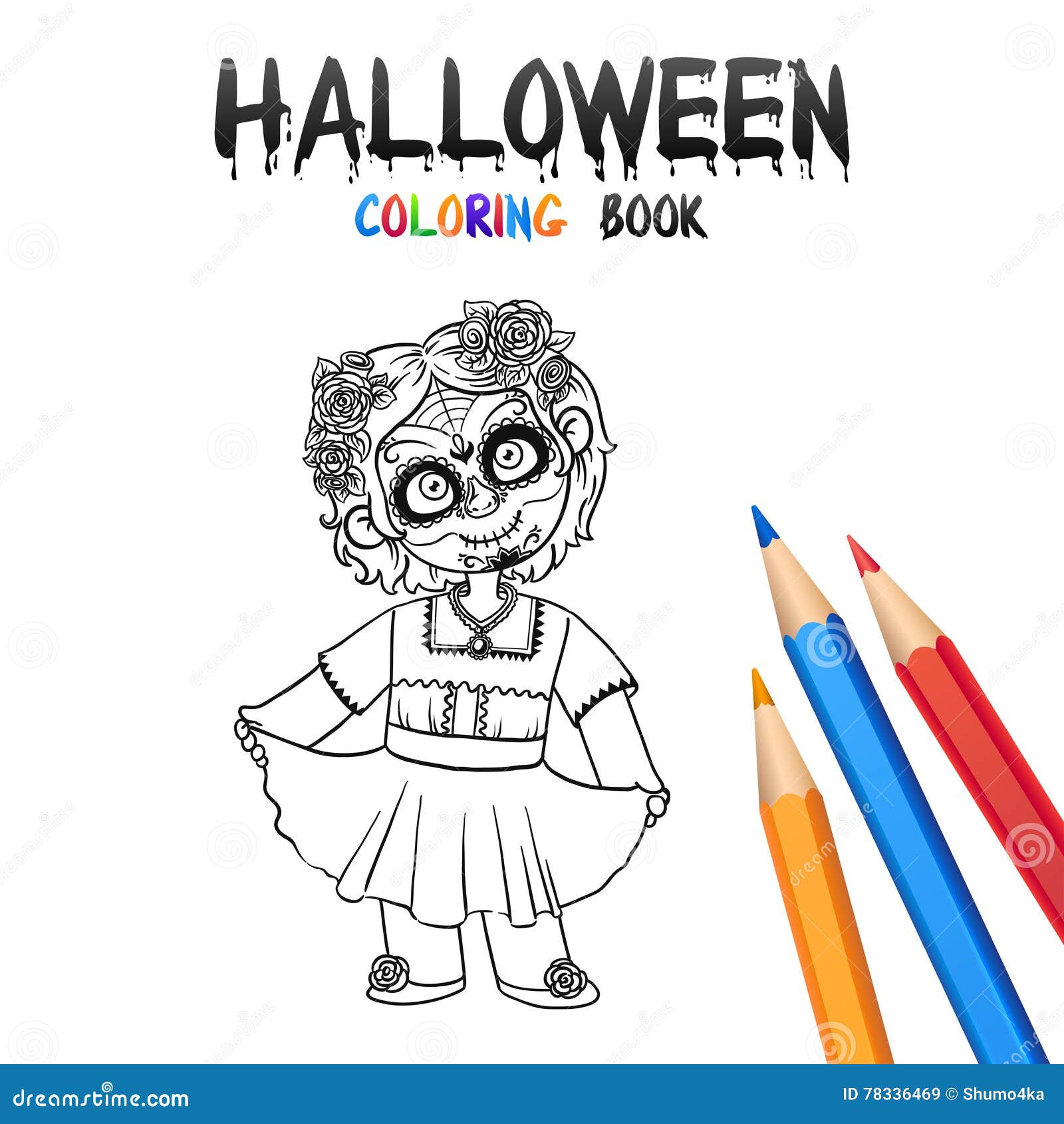 Halloween coloring book cute baby cartoon character stock vector