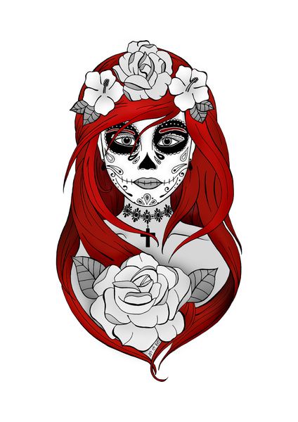 Santa muerte red art print by art et be society skull coloring pag red art print blue art prints