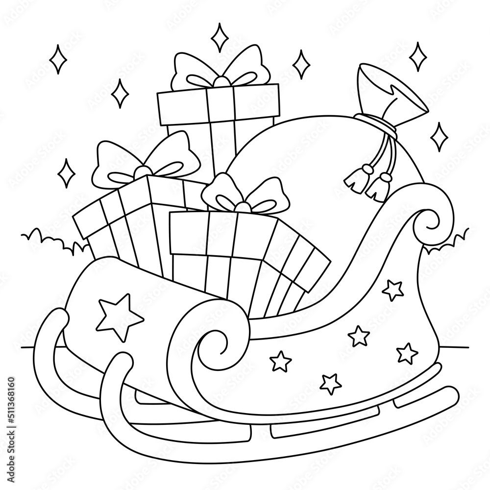 Christmas sleigh coloring page for kids vector