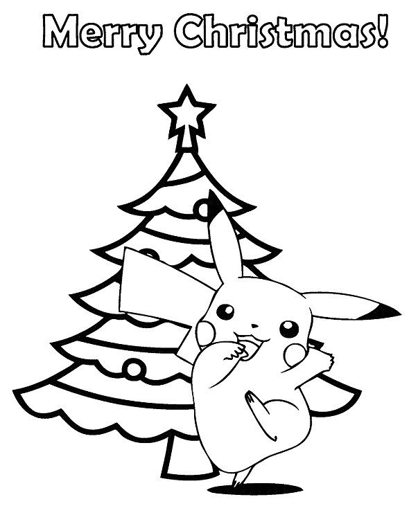 Merry christmas pikachu coloring page