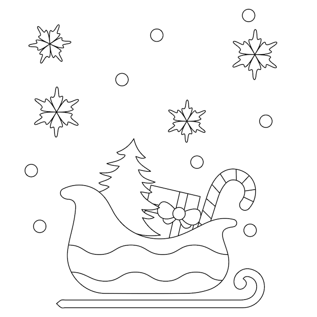 Premium vector christmas santa sleigh coloring page illustration