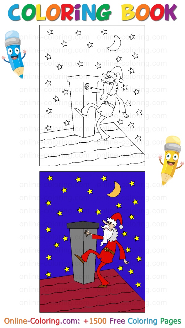 Santa claus climbing chimney free online coloring page