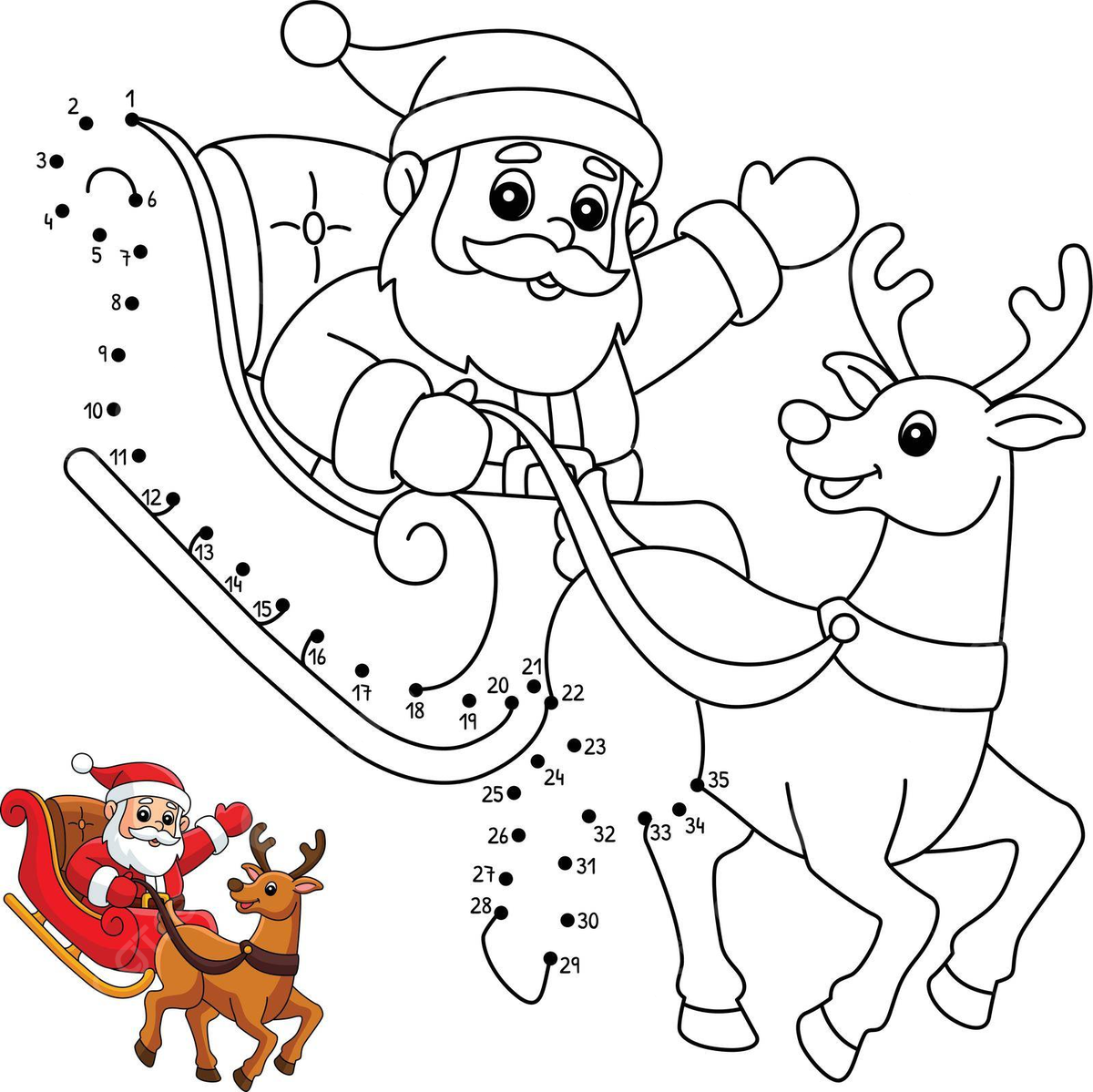 Christmas santa sleigh connect the dots coloring page vector christmas drawing santa drawing ring drawing png and vector with transparent background for free download