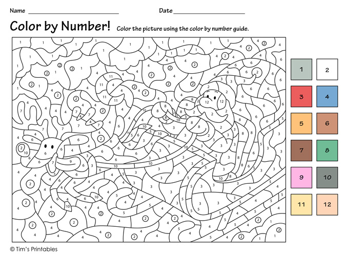 Color by number â santas sleigh â tims printables