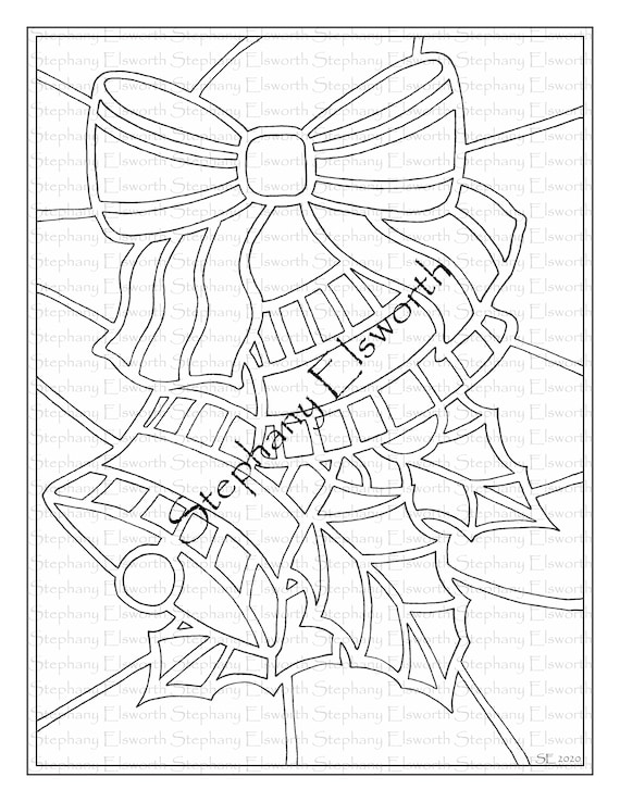Stained glass christmas bells printable instant download coloring page download now