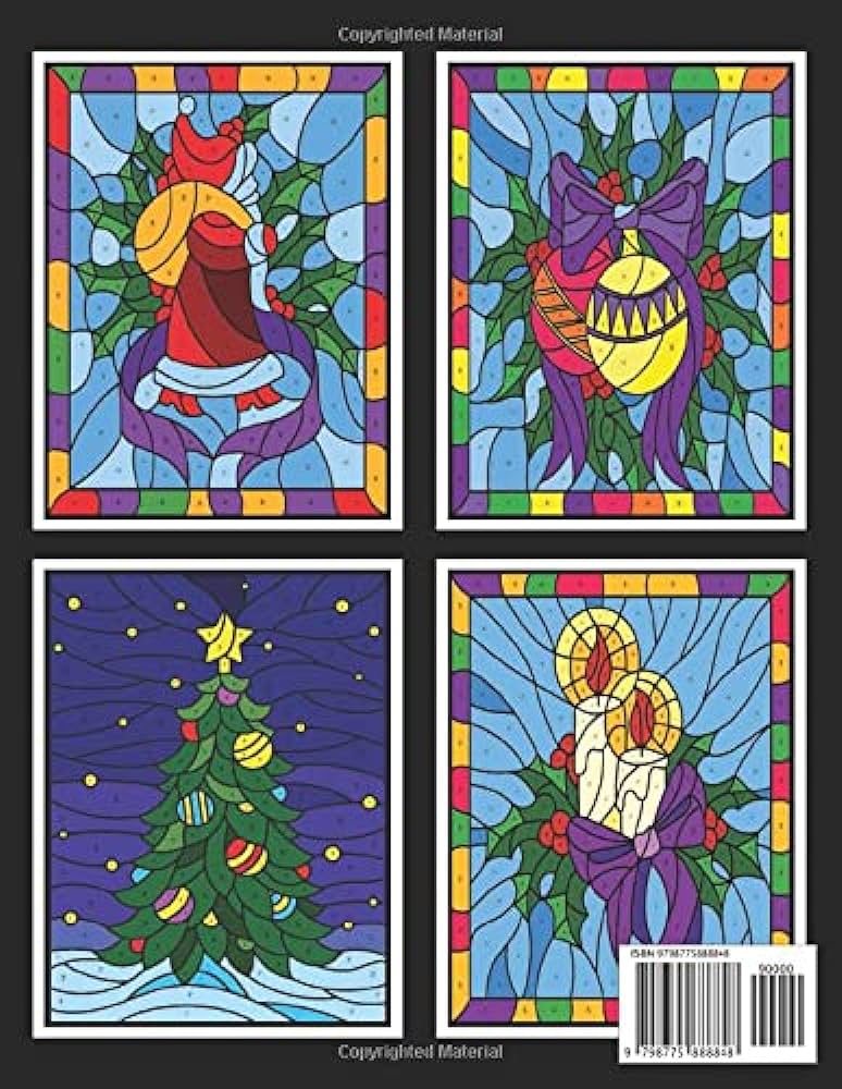 Christmas stained glass color by number a christmas coloring book featuring fun and relaxing holiday patterns with decorations santa animals and book for adults relaxation and stress relief creativity