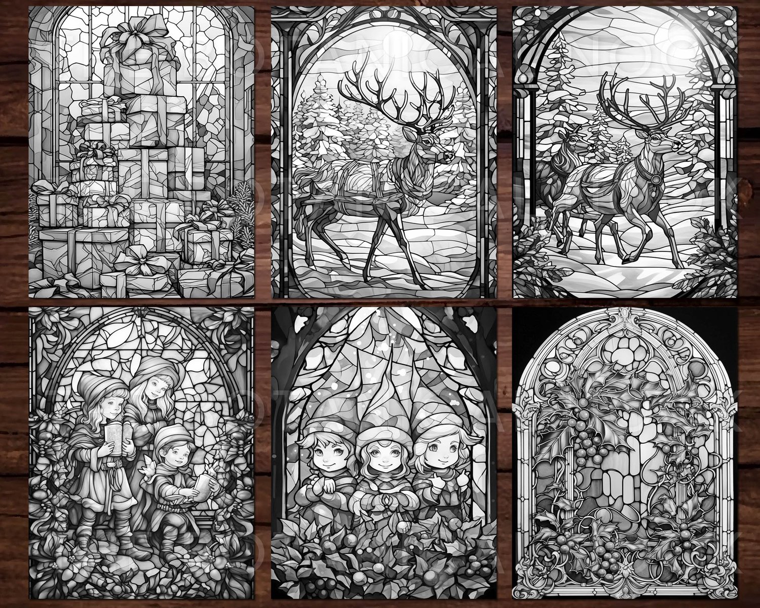 Christmas stained glass collection coloring page adults kids