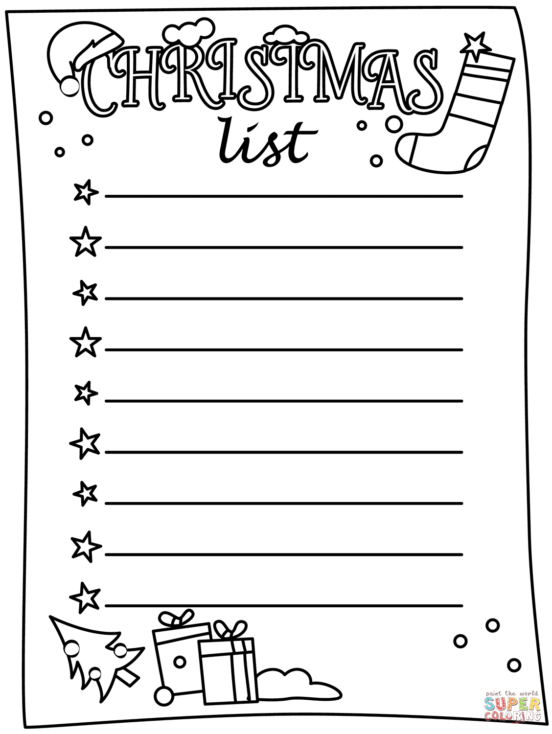 Christmas list coloring page free printable coloring pages